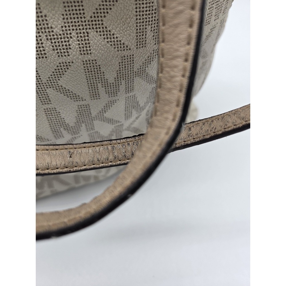 Michael Kors Jet Set Ivory Brown Crossgrain Leather MK Tote Shoulder Bag - Picture 8 of 12